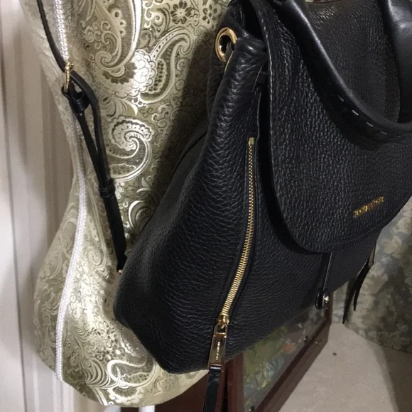 Michael kors pebble leather backpack with gold tone hardware &outside zip pocket